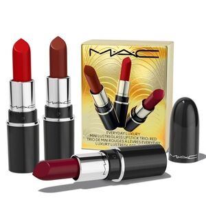 🪷 MAC Limited Edition Everyday Luxury Mini Lustreglass Lipstick Trio: Red
